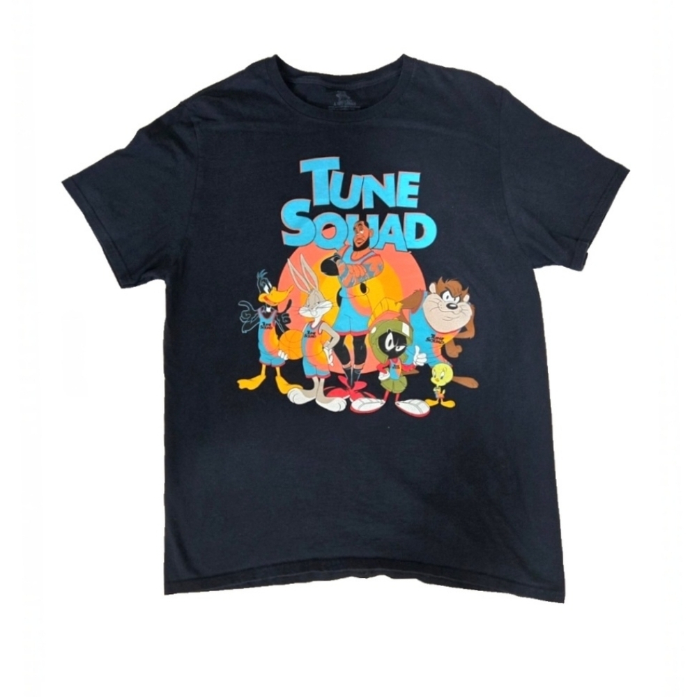 Space Jam Tune Squad T-Shirt Men's Large LeBron Looney Tunes Black Short Sleeve